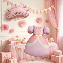 2pcs Pink Princess Dress & Pink Crown Foil Balloons, Perfect For Birthday Party Decoration, Event Party Scene Props - View 2