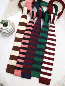 1pc Knitted Striped Handmade Tie, Suitable For Casual, Street, Business, Party, Gift, Daily, Wedding - Multicolor - View 12