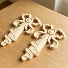 2pcs Solid Wood Carved Bow Applique, Home Decor, Unfinished Wood, Woodworking Supplies, Suitable For Cabinets, Doors, Windows, Furniture, Feature Walls And Other Decals, DIY Decoration, Holiday Decoration - Multicolor - View 8
