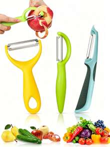 1pc/3pcs Vegetable Peeler, Stainless Steel Vegetable & Fruit Peeler, Multifunctional Peeler & Slicer, Stainless Steel Vegetable Peeler, Potato Peeler, Vegetable Peeler, Apple Peeler, Cucumber Peeler, I-Shaped & Y-Shaped Peeler Stainless Steel Blade, Kitchen Tool, Suitable For Potatoes, Apples, Carrots, Zucchini, Cucumbers, Suitable For Daily Use, Suitable For Home, Kitchen, Restaurant, Bakery, Cake Shop, Party, Birthday, Picnic, Etc., Can Be Given As A Gift To Grandparents, Parents, Family, Friends, Neighbors, Cooking Enthusiasts, Birthday, Party, Mother's Day, Thanksgiving, Halloween, Christmas And New Year. - Multicolor - View 1