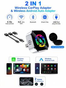 即插即用 CarPlay 轉換器，將有線連接轉換為無線連接，2 合 1 無線 CarPlay 與 Android Auto 適配器，快速連接，適用於 USB/USB-C 接口，尺寸輕巧 - A - 查看 11