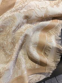 1pc Elegant Vintage Floral Jacquard Thin Scarf, Women's Fashion Versatile Air Conditioning Room Blanket, Spring/Autumn Outdoor Windproof Decorative Shawl, Suitable For Daily Wear And Outings - Camel - View 3
