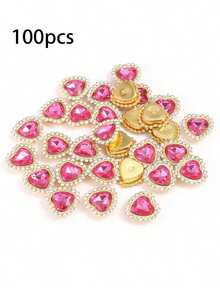 100pcs/16mm Fashion New Colorful Heart-Shaped Rhinestone Rings Hand-Sewn DIY Accessories 30pcs Random Color - Multi-colored Heart-shaped Diamonds - View 19