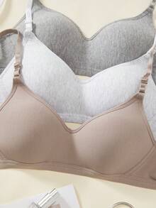 3pcs Women's Comfortable Sleep Bra, Multi-Color Wireless Soft Cup, Suitable For Small Bust, Solid Color Cotton Bra - Multicolor - View 4