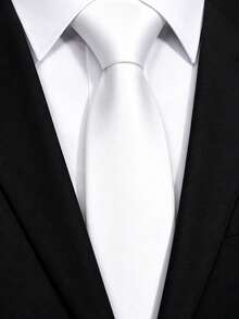 1件純色緞面男士領帶，商務婚禮純色男士領帶 (7cm) - 白色 - 查看 1