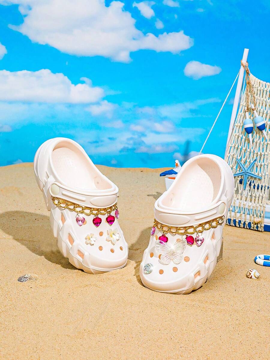 HOEASE Sepatu Bakiak Anak Perempuan, Sepatu Taman dan Sepatu Pantai EVA Musim Panas untuk Anak Perempuan, Desain Slip-On yang Bernapas, Desain Glitter Merah Muda untuk Aktivitas di Rumah dan Luar Ruangan - Krem - View 1