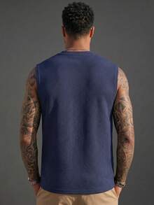 Camvyn Men's Summer Classic Minimalist Sleeveless Crew Neck Tank Top, Suitable For Sports, Fitness And Daily Wear - Navy Blue - View 3