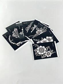 Tiebeauty 8件組海娜紋身模板，花卉曼陀羅風格海娜彩繪模板，可重複使用，適用於臨時身體藝術，適合節慶、婚禮、派對場合 - 黑色 - 查看 5