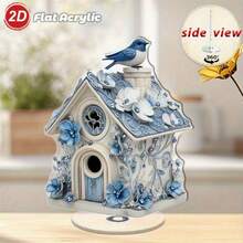 2D Plano, 1 peça Casa de Pássaros Giratória em Acrílico para Decoração de Secretária - Design Intrincado Azul e Branco com Acentos Florais, Base Rotativa 360°, Adequado para Uso Interior/Exterior, Sem Necessidade de Eletricidade, Perfeito para Escritório em Casa e Áreas de Relaxamento, Decoração de Pássaros, Decoração Interior/Exterior, Casa de Pássaros Decorativa, 2D Plano - A - Ver 7