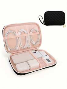1pc Portable Electronic Storage Bag - Dual Zipper Design, Perfect For Organizing Data Cables, Chargers, Phones, Hard Drives, Power Banks And More - Foldable Closure, Essential Electronic Device Organizer For Daily Commute, Desktop Storage, Small Item Storage, Travel, Cable Management, Wire Organizer, Travel Essential - Multicolor - View 7