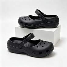 Fashionable Versatile Platform Clogs For Women, Autumn 2026 New Style, Outdoor Wear, Non-Slip Thick Sole, Comfortable, 2-In-1 Slip-On Sandals, Thick Sole Ballet Clogs - Black - View 1