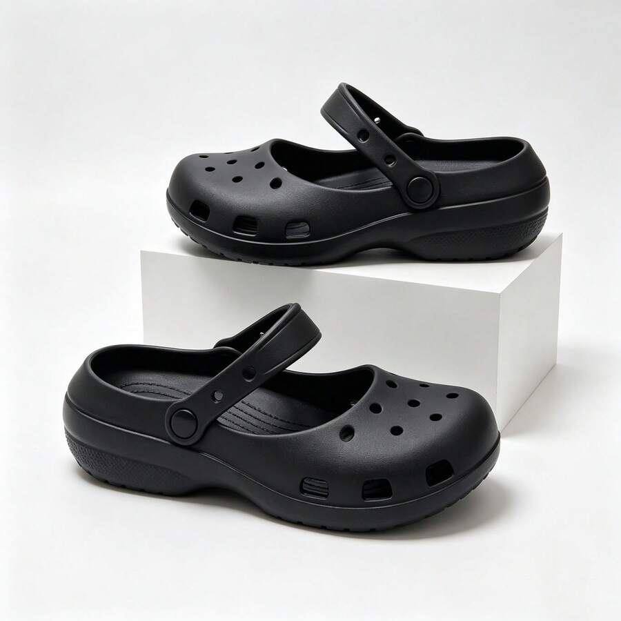 Fashionable Versatile Platform Clogs For Women, Autumn 2026 New Style, Outdoor Wear, Non-Slip Thick Sole, Comfortable, 2-In-1 Slip-On Sandals, Thick Sole Ballet Clogs - Black - View 1