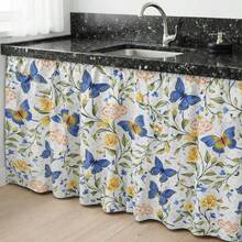 Cortina de Pia Estampada para Cozinha Tecido Oxford 1,40x0,80  Cortininha Decorativa - borboleta - Visão 1