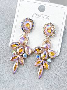 1 Pair Women's Teardrop-Shaped Colorful Floral Diamond Earrings Suitable For Outings (Card For Reference Only, Card Random) - Pink - View 3