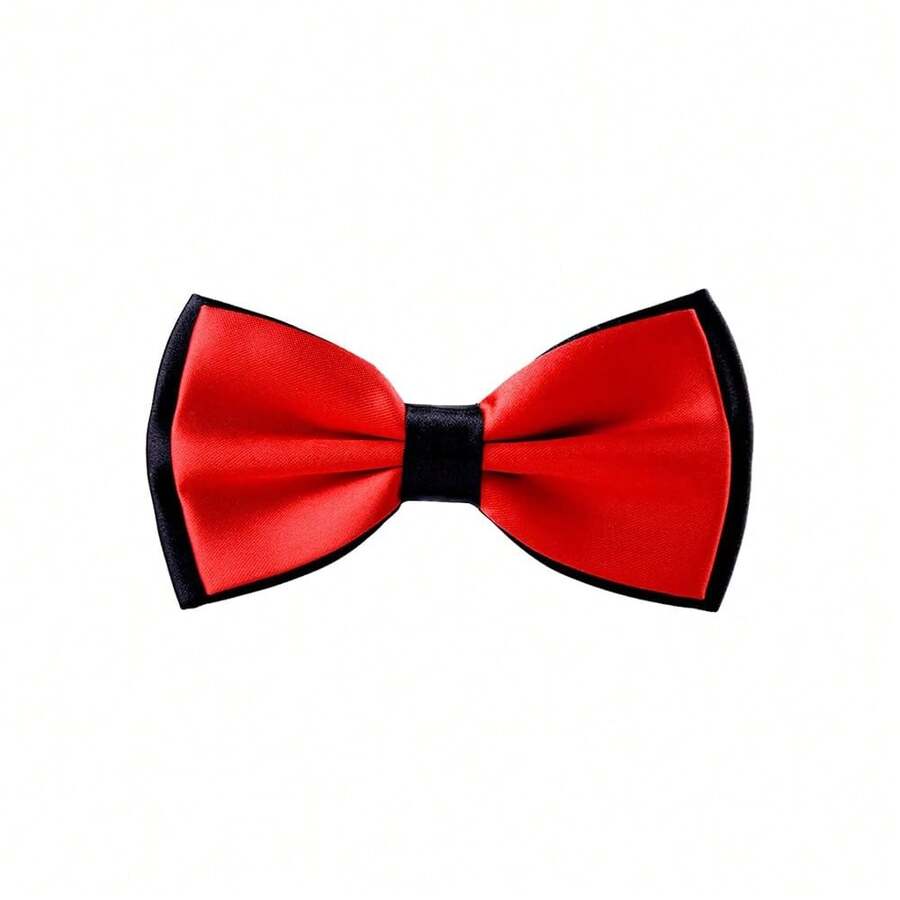 1pc Men's Dual-Color Double-Layer Bow Tie, Adjustable Bow Tie - Black and Red - View 1
