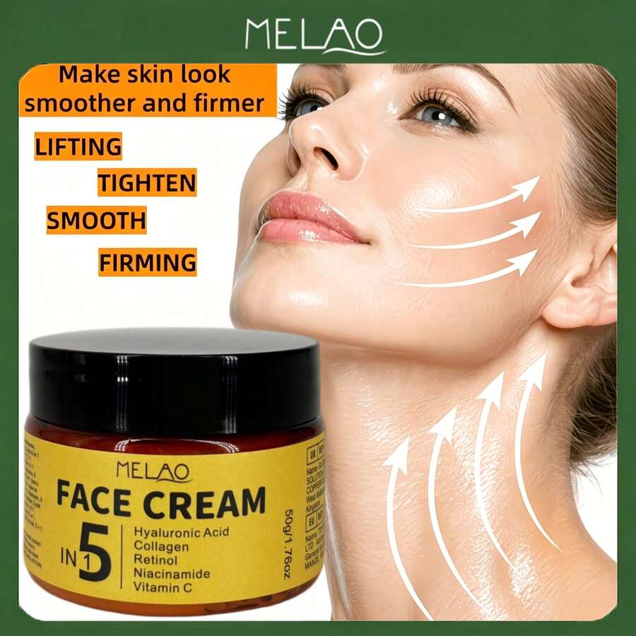 5 IN 1 Face Cream, MELAO Face Cream With Collagen, Retinol, Vitamin C, Niacinamide & Hyaluronic Acid Hydrating & Brightening, Evens Skin Tone, Reduces Dark Spots, For All Skin Types, 50g/1.76oz - Yellow - View 1