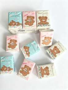 18packs Pocket Tissue Mini Disposable Napkin, Cute Bear Pattern Outer Package, Soft Gentle Texture For Skin Contact, Compact Size Easy To Put In Bags, Suitable For Daily Outing, Travel And Dining Use, Lovely Portable Household Sanitary Accessory - Multicolor - View 1