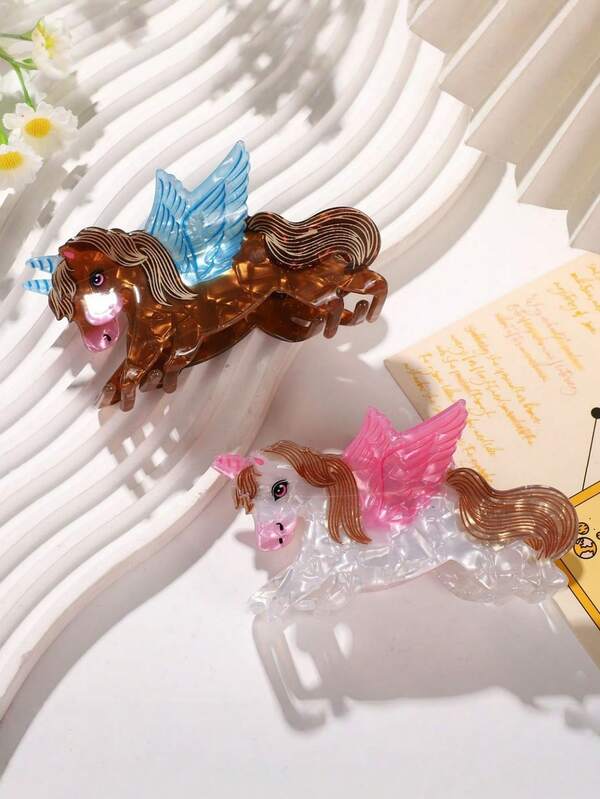 1pc Women's Fashion New Cute Cartoon Unicorn Pony Claw Clip Animal Dopamine Hairpin Headwear Hair Accessories