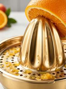 MiLaiWP 1pc Gold Stainless Steel Manual Juicer/Lemon Orange Grapefruit Squeezer, Citrus Easy Squeeze, With Bowl-Shaped Container, 2 Spouts, Bowl Design, Easy To Clean, Suitable For Kitchen, Outdoor And Party Use - Gold - View 9