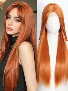 26 Inch Women's Black/Brown/Orange/White Straight Hair Wig, No Bangs, Heat Resistant, Elegant Smooth Versatile, Suitable For Christmas, Carnival, Suitable For All Women - Multicolor - View 15
