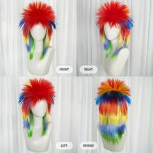 Peruca Mullet Espigada Punk Rock para Homens e Mulheres, Peruca de Cabelo Sintético com Penteado Espigado Multicolorido Arco-Íris Vermelho Branco Gradiente, Peruca de Fantasia Rocker Gótica dos Anos 80 e 90 para Halloween, Cosplay, Festa, Bar, Apresentação no Palco, Fantasia e Adereço para Foto - Multicolorido - Visão 9