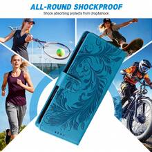 GLANDOTU Blue Vintage Scroll Pattern Vine Embossed PU Leather Wallet Flip Phone Case, Multi-Card Slots With Stand, Compatible With Multiple Phone Models - Blue - View 4