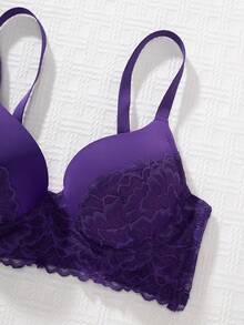 3pcs/Set Daily Wear Push-Up Underwire Bra Set, Sexy Lace Patchwork Sheer Mesh Breathable Thin Padding Comfortable Zero Pressure Skin-Friendly Smooth Versatile T-Shirt Bra For Women, Commute Office Hot-Selling Essential Lingerie - Multicolor - View 6
