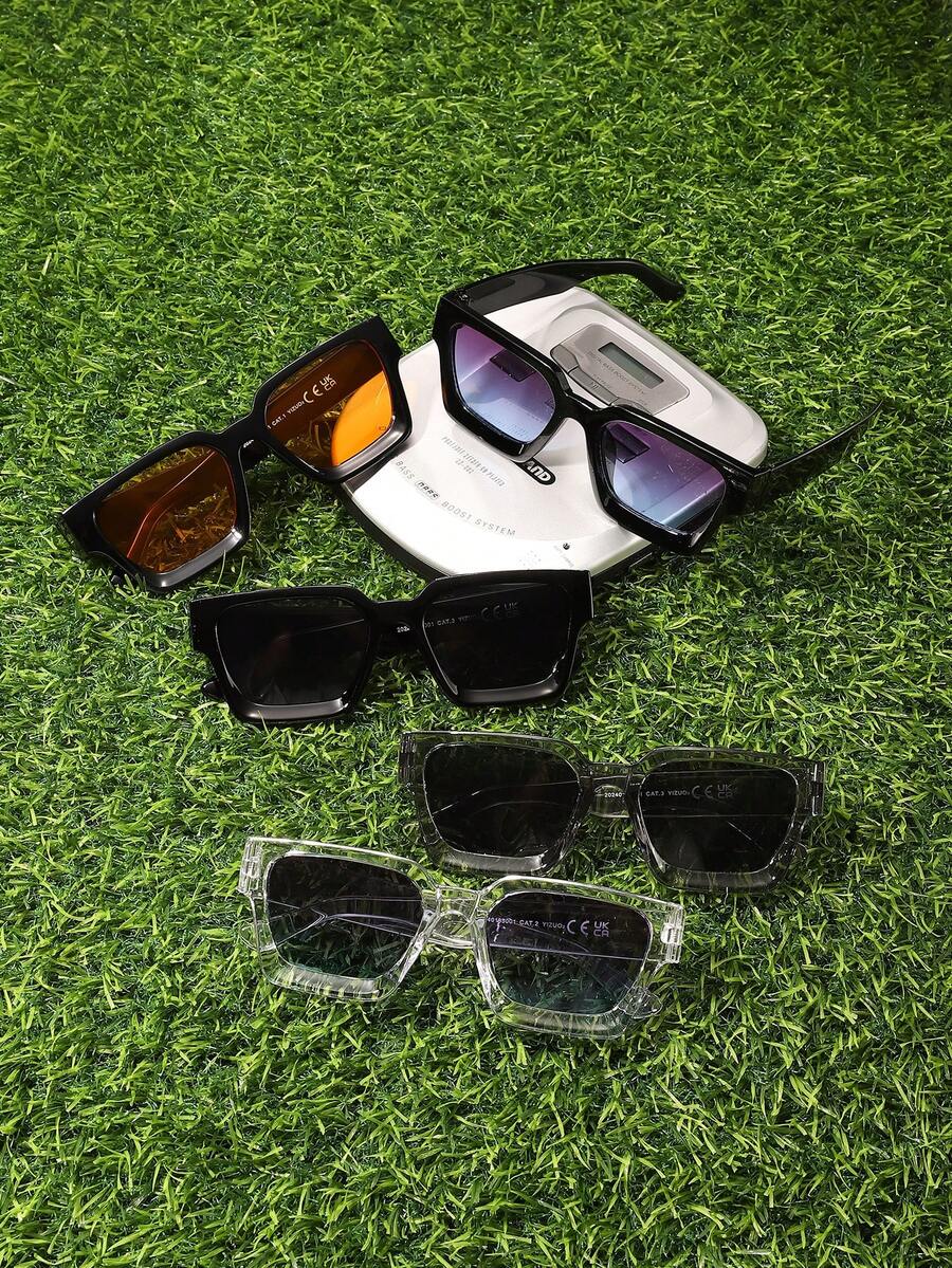 Shadewire 5pcs/Set Men's Rectangular Plastic Frame Glasses, Street Style Classic Thick FrameVintage Retro Back-To-School Accessories