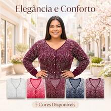 Casaquinho blusa de frio inverno tricot feminino cardigan estampa chuvinha - Azul Marinho e Branco - Visão 4