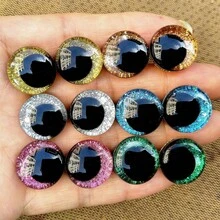 20入隨機色3D亮片娃娃眼睛，偏心瞳孔設計，適合鉤針與編織手工項目 - 多色的 - 查看 1