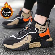 STARNOVO Men's Fashion Color Block Plush Lined Winter Snow Boots, Outdoor Daily Walking Practical Sports Shoes, Suitable For Cold Weather - ZQB82 Black Orange - View 4