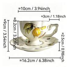 1 Set Of 2pcs Vintage Lemon Pattern Ceramic Coffee Cup & Saucer Set, Gold Rim Series, Luxury British Afternoon Tea Red Tea Cup, Exquisite Home Milk Breakfast Cup, Holiday Gift - Yellow - View 3