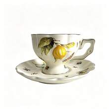 1 Set Of 2pcs Vintage Lemon Pattern Ceramic Coffee Cup & Saucer Set, Gold Rim Series, Luxury British Afternoon Tea Red Tea Cup, Exquisite Home Milk Breakfast Cup, Holiday Gift - Yellow - View 12