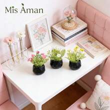 Black Rhombus Flower Pot Artificial Plant With Colorful Flowers, 3 Styles, Compact And Delicate, Maintenance-Free, Suitable For Decorating Kitchen, Office, Windowsill, Bedroom And More - Black - View 7