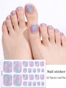 2Pcs Dreamy Glitter Toe Nail Strips,Starry Sky Gradient Summer Toe Nail Stickers,Easy To Apply,Suitable For Ladies' Holidays Trips And Prom DIY Manicures - Mauve Purple - View 8