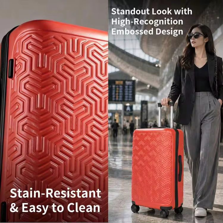 JLY 3-Piece Hard Shell Luggage Set ABS+PC Cabin Suitcases With Spinner Wheels & TSA Lock Lightweight Travel - Coral - View 5