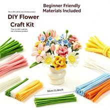 Tallo de tubería de limpieza, materiales florales hechos a mano, conjunto de ramo de flores de terciopelo de tubería con accesorios y tutorial, kit DIY mejorado hecho a mano, adecuado para decoración y regalos - Ramo de la serie colorida - Ver 2