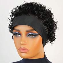 AMECIRE Curly Wig Pixie Cut Wig Human Hair Wigs Women's Short Hair Wig Black Fluffy Shape Mechanical Manufacturing Suitable For Everyday Wear - Natural Black - View 7