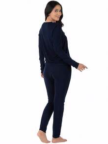 Pijama Longo Feminino Gola Com Renda Viscolycra Summer Soul - Azul - Visão 2
