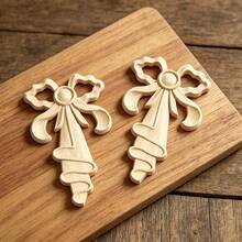 2pcs Solid Wood Carved Bow Applique, Home Decor, Unfinished Wood, Woodworking Supplies, Suitable For Cabinets, Doors, Windows, Furniture, Feature Walls And Other Decals, DIY Decoration, Holiday Decoration - Multicolor - View 5