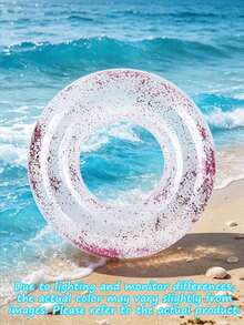 1pc Transparent Glitter Inflatable Swim Ring, Round PVC Pool Float With Sequins, Multicolor Macaron Colors, Lightweight Water Floating Accessory, Suitable For Swimming Pool, Beach, Lake, Summer Pool Party, Beach Vacation, Outdoor Water Play - Clear - View 13