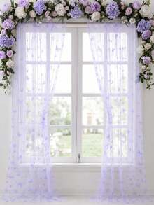 1pc Purple Butterfly Mesh Curtain, Polyester Curtain Valance, Butterfly Birthday Decoration, Home Decor, Room Decor, Suitable For Living Room, Kitchen, Bedroom, Study, Dining Room, Gallery, Cafe (Curtain Rod Not Included) - Purple Butterfly - View 7