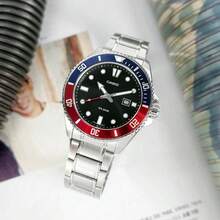 Casio  Red Blue Bezel Stainless Steel Dive Watch MDV-107D-1A3 200M Waterproof Luminous Sports Watch - one-size - View 5