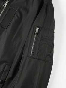Men's Spring/Autumn Solid Color Thin Baseball Collar Casual Retro New Baseball Jacket Flight Jacket Outerwear - Black - View 7