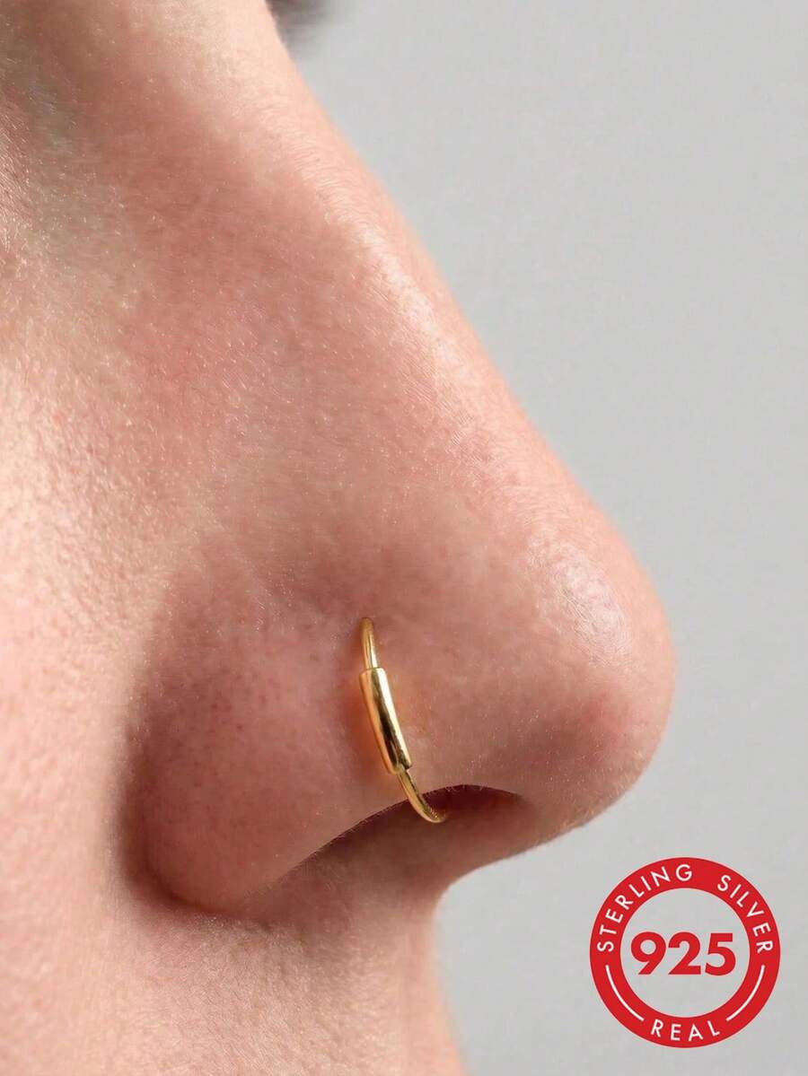 925纯银鼻环/鼻钉,22G 9mm,女士身体饰品 - 金色 - 查看 1