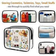 Neue wasserdichte PVC-Kulturtasche mit Sonnenschutz-Motiv, PVC-Strandtasche, frisches handgezeichnetes Sonne- und Sonnenschutz-Design, Sommer-Sonnenschutz-Aufbewahrung Geschenk, PVC-Reiseorganizer mit Reißverschluss, leichte, farbbeständige Make-up-Kulturtasche, Unisex, leicht zu reinigendes Design, geeignet für Mütter, Lehrer, Freunde, Krankenschwestern Make-up-Tasche, Schultüte-Schulstart-Zubehör Kulturtasche - Verschiedenfarbig - Übersicht 3