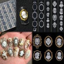 巴洛克天使之翼美甲模具，花卉、復古框架、羅馬肖像貝殼雕刻、巴洛克模具、羅馬柱高透明雕刻，3D美甲矽膠模具 - 無色 - 查看 7