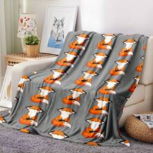 1pc Gray Fox Print Flannel Blanket, - Soft & Lightweight All-Season Bed, Sofa, Camping Blanket - Comfortable Texture Gift, 5 Sizes Available, 280gsm - Multicolor - View 2