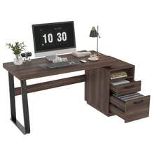 135 X 54 Cm Modern Desk In A Minimalist Style, MDF Desktop With High-Quality Steel Tubing, Super Durable, Multifunctional Storage Design, Silent Drawer, File Drawer - 棕色 - 查看 1