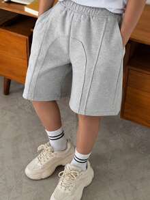 1pc Tween Boys Summer Outdoor Sports Casual Versatile Fitness Basketball Running Straight Leg Shorts - Light Grey - View 11